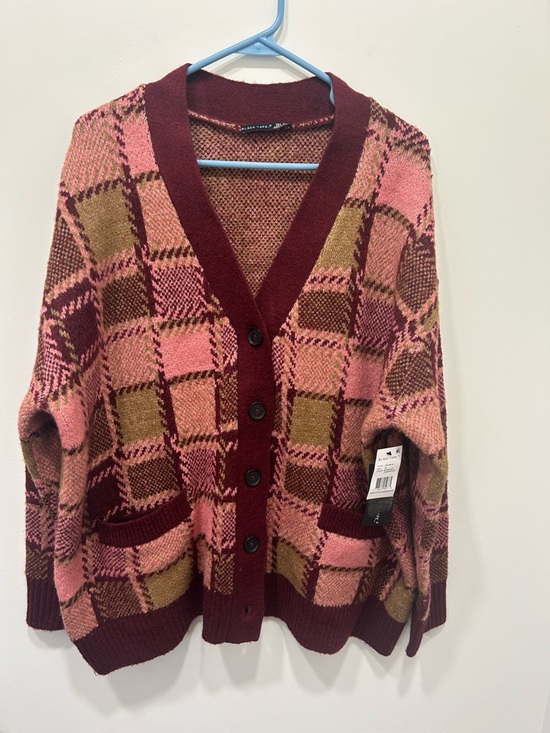 Black Tape_ Sweaters - Black Tape Cardigan XL Red Pink Button Grandma Core Oversized Cozy Long Sleeve